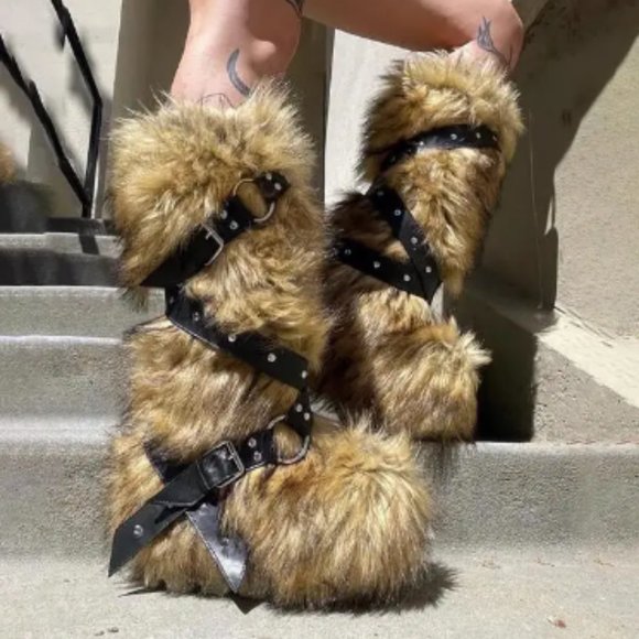 Shoes - The " WALK OF THE WILD " Faux Fur with Buckle Straps ( BRAND NEW !!!!!!!!!!!!!!!